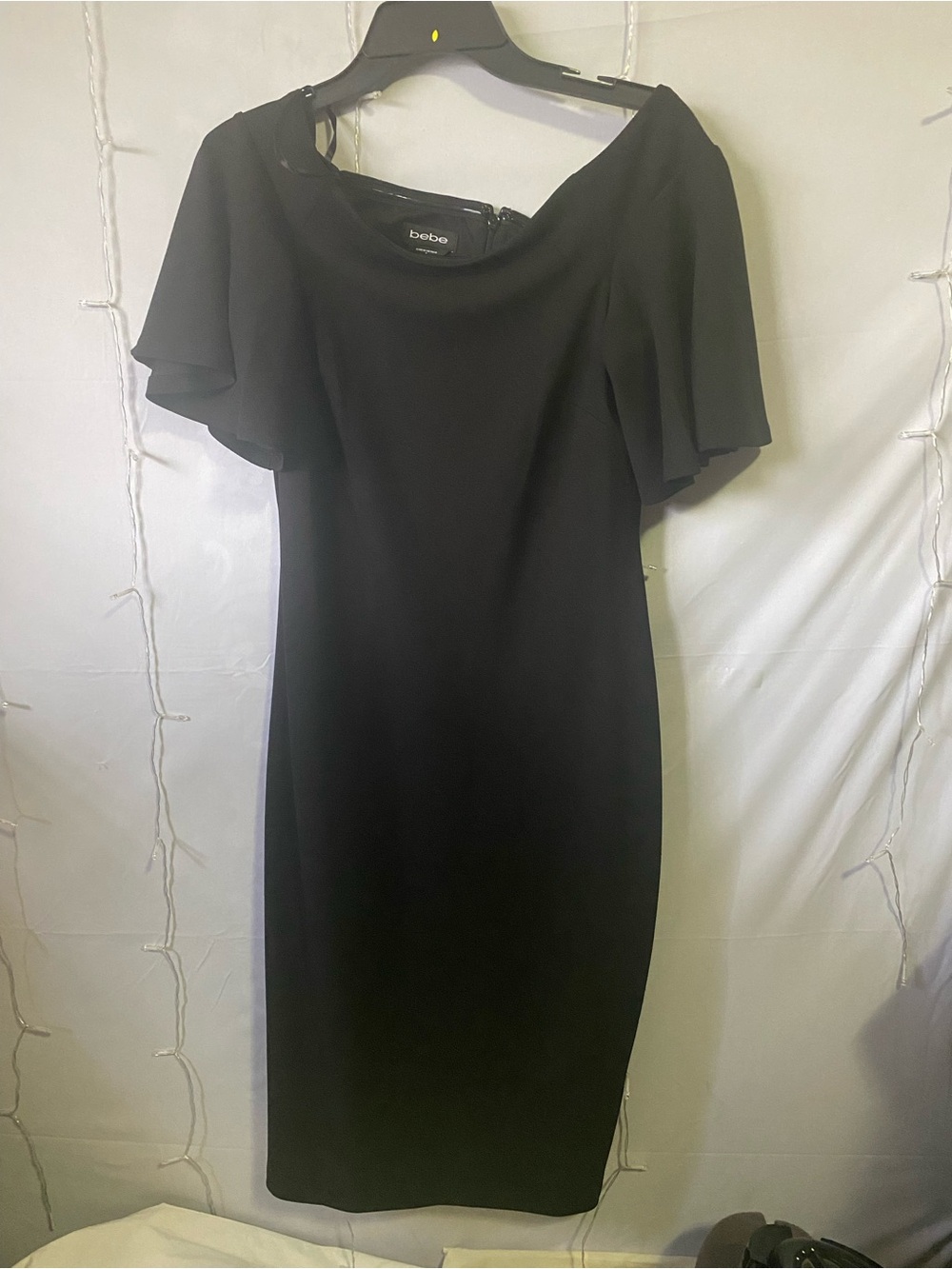 bebe Black Midi Dress with Flutter Sleeves